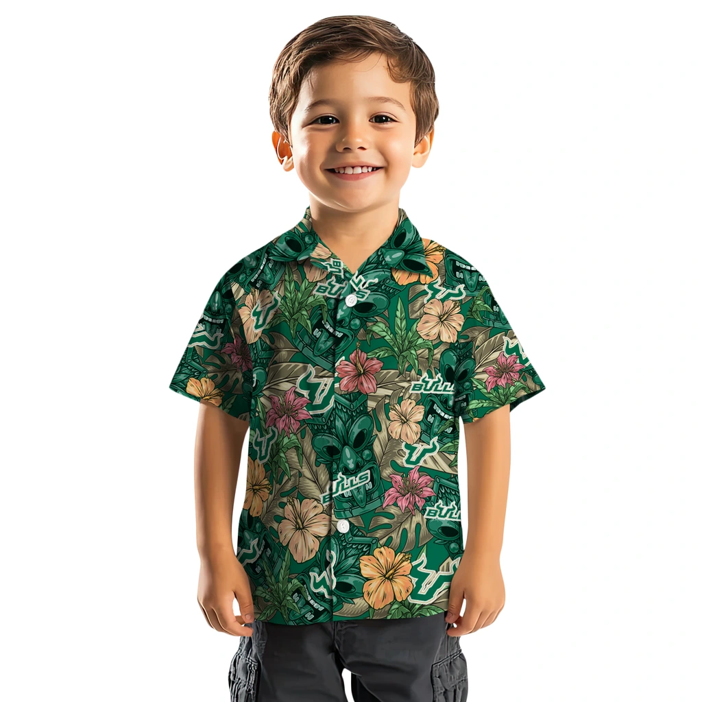 South Florida Bulls Hawaiian Shirt - Hibiscus Tiki Jungle south florida bulls tiki jungle green hawaiian shirts top rated