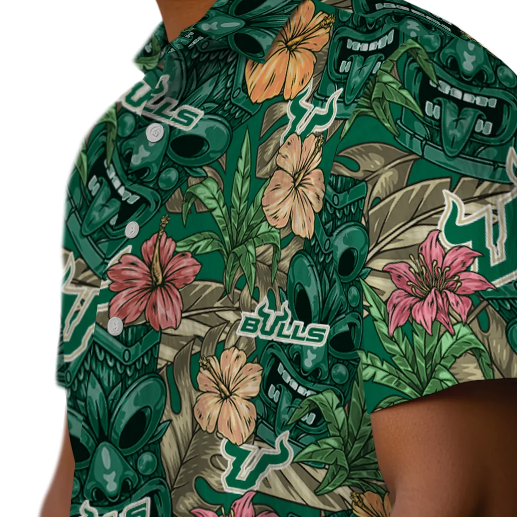 South Florida Bulls Hawaiian Shirt - Hibiscus Tiki Jungle south florida bulls tiki jungle green hawaiian shirts trendy