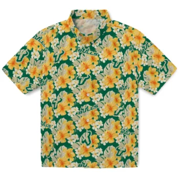 south florida bulls hibiscus tropics green yellow hawaiian shirts best selling