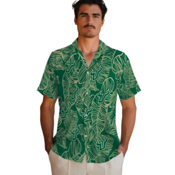 south florida bulls leaf outline green hawaiian shirts fashion forward