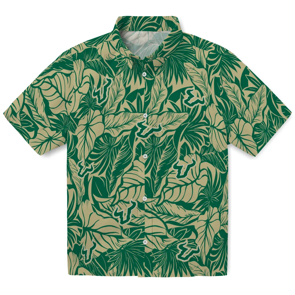 South Florida Bulls Hawaiian Shirt - Monstera Layer south florida bulls monstera layer green hawaiian shirts best selling