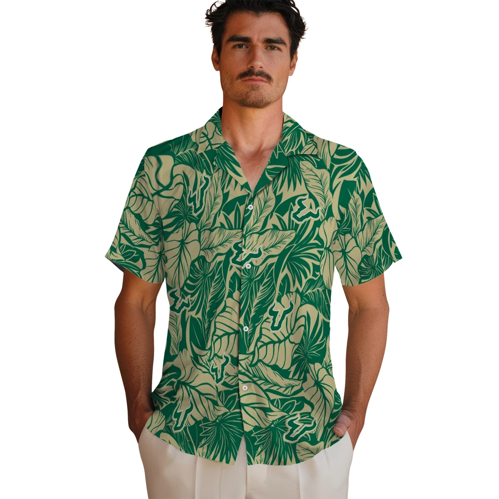 South Florida Bulls Hawaiian Shirt - Monstera Layer south florida bulls monstera layer green hawaiian shirts fashion forward