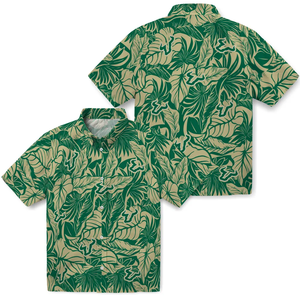 South Florida Bulls Hawaiian Shirt - Monstera Layer south florida bulls monstera layer green hawaiian shirts high quality
