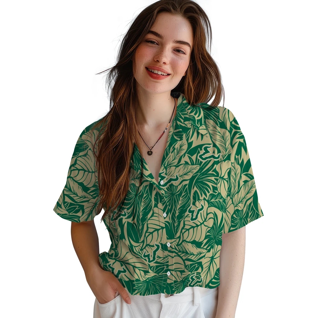 South Florida Bulls Hawaiian Shirt - Monstera Layer south florida bulls monstera layer green hawaiian shirts latest model