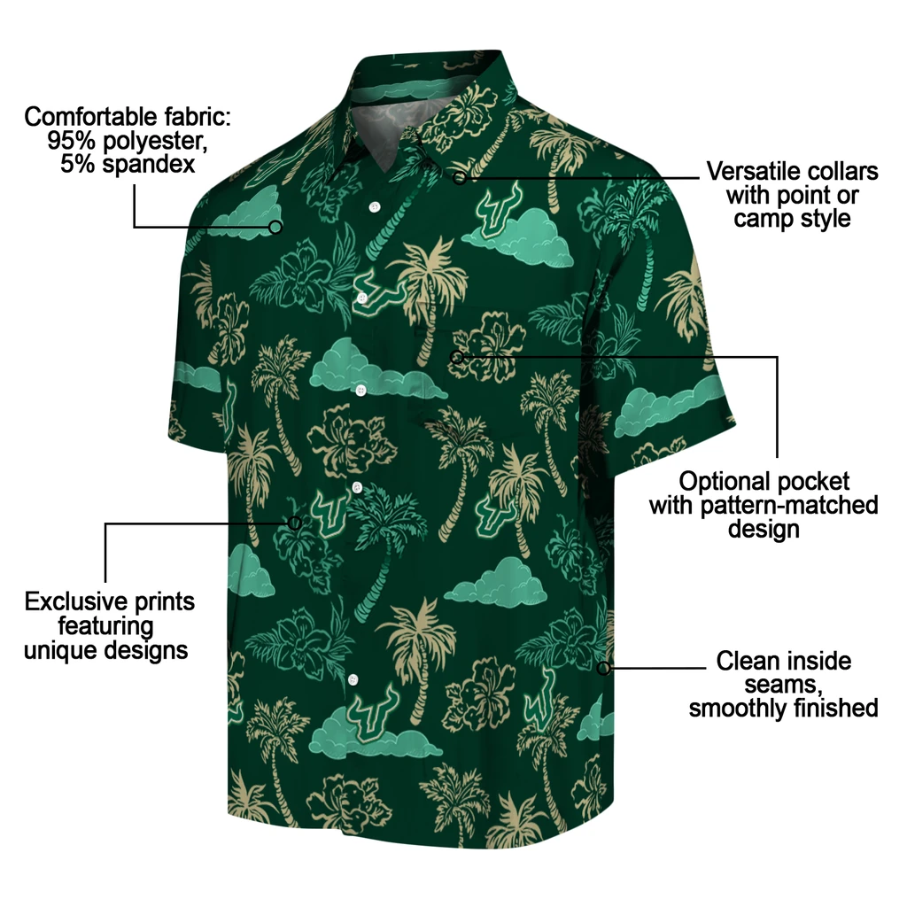 South Florida Bulls Hawaiian Shirt - Palm And Clouds south florida bulls palm and clouds green hawaiian shirts new arrival