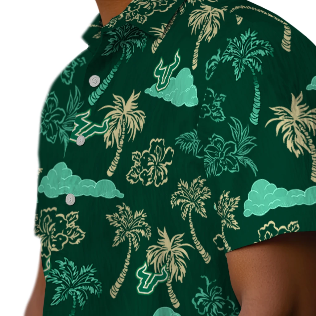 South Florida Bulls Hawaiian Shirt - Palm And Clouds south florida bulls palm and clouds green hawaiian shirts trendy