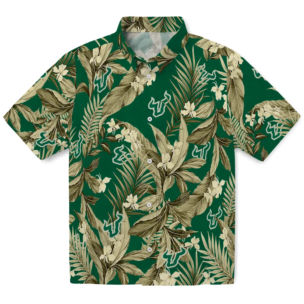 South Florida Bulls Hawaiian Shirt - Palm Leaves south florida bulls palm leaves green hawaiian shirts best selling