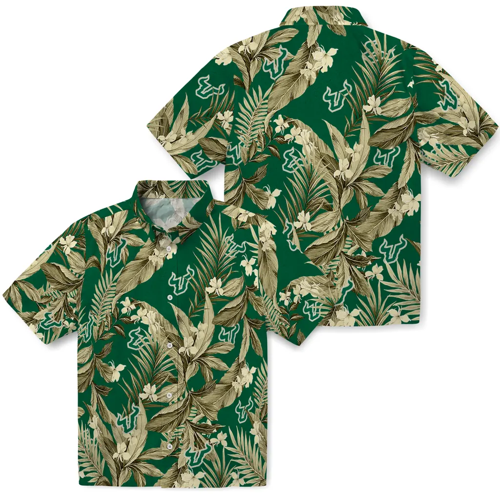 South Florida Bulls Hawaiian Shirt - Palm Leaves south florida bulls palm leaves green hawaiian shirts high quality