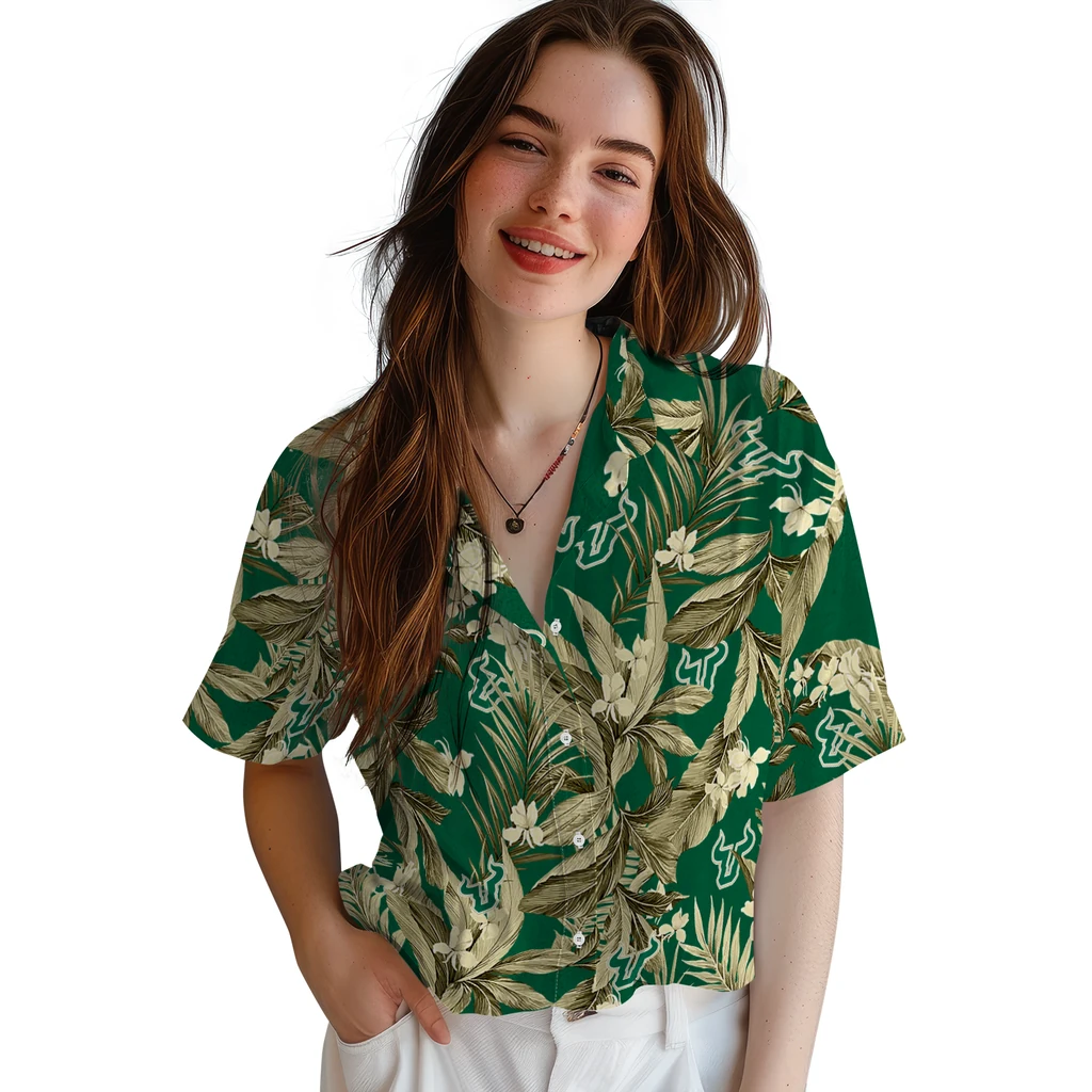 South Florida Bulls Hawaiian Shirt - Palm Leaves south florida bulls palm leaves green hawaiian shirts latest model