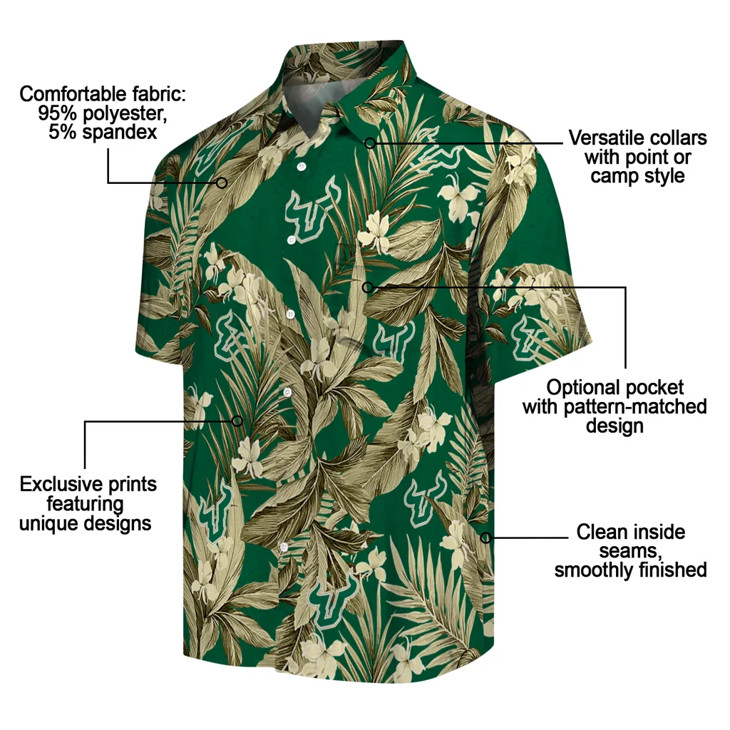 South Florida Bulls Hawaiian Shirt - Palm Leaves south florida bulls palm leaves green hawaiian shirts new arrival