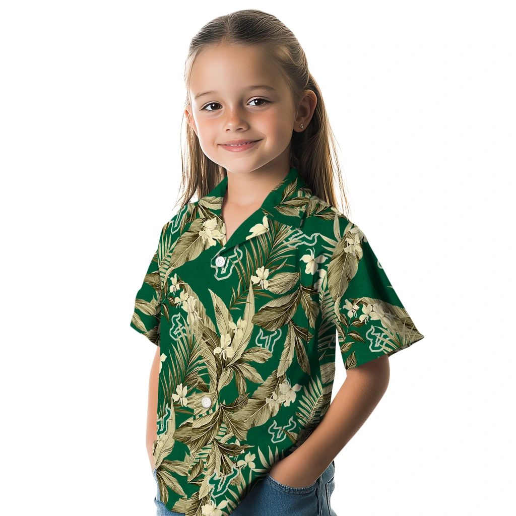 South Florida Bulls Hawaiian Shirt - Palm Leaves south florida bulls palm leaves green hawaiian shirts premium grade