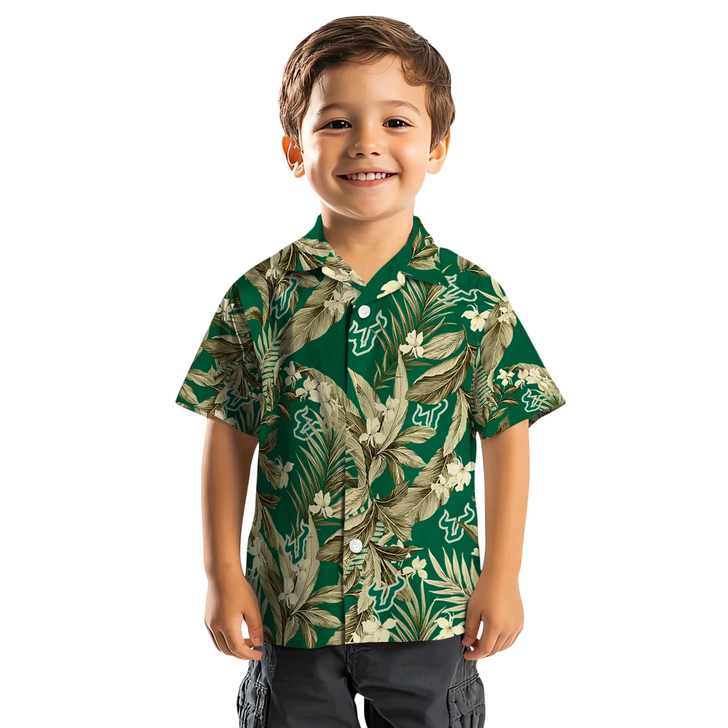 South Florida Bulls Hawaiian Shirt - Palm Leaves south florida bulls palm leaves green hawaiian shirts top rated