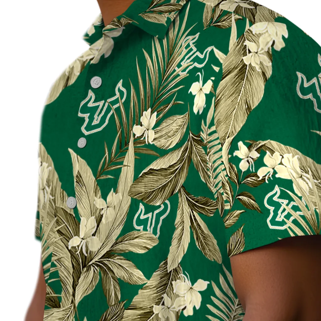 South Florida Bulls Hawaiian Shirt - Palm Leaves south florida bulls palm leaves green hawaiian shirts trendy