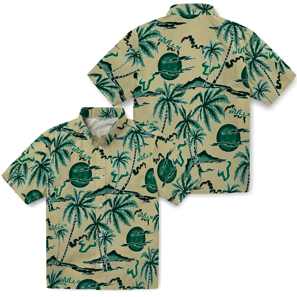 South Florida Bulls Hawaiian Shirt - Palm Sunset south florida bulls palm sunset hawaiian shirts high quality