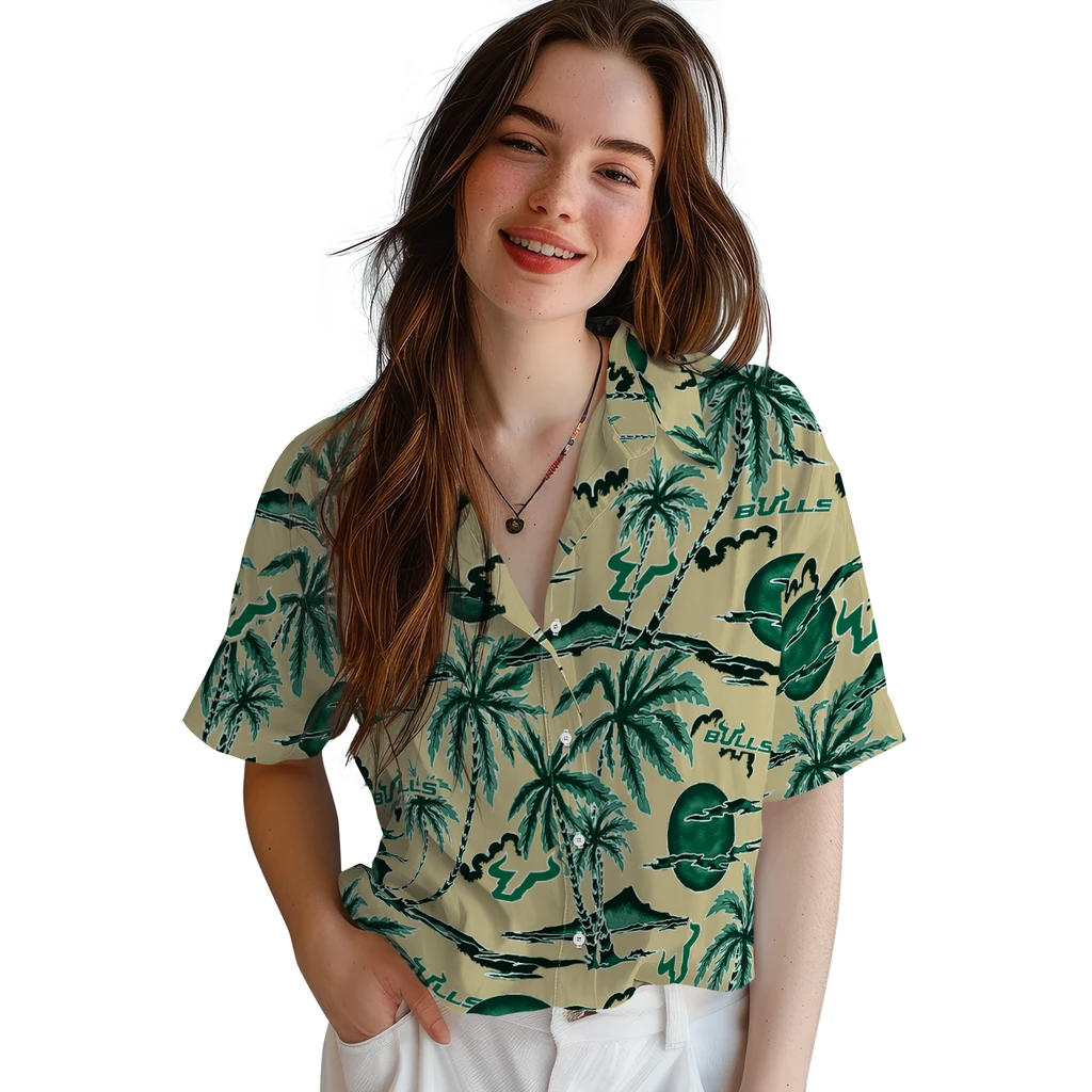 South Florida Bulls Hawaiian Shirt - Palm Sunset south florida bulls palm sunset hawaiian shirts latest model