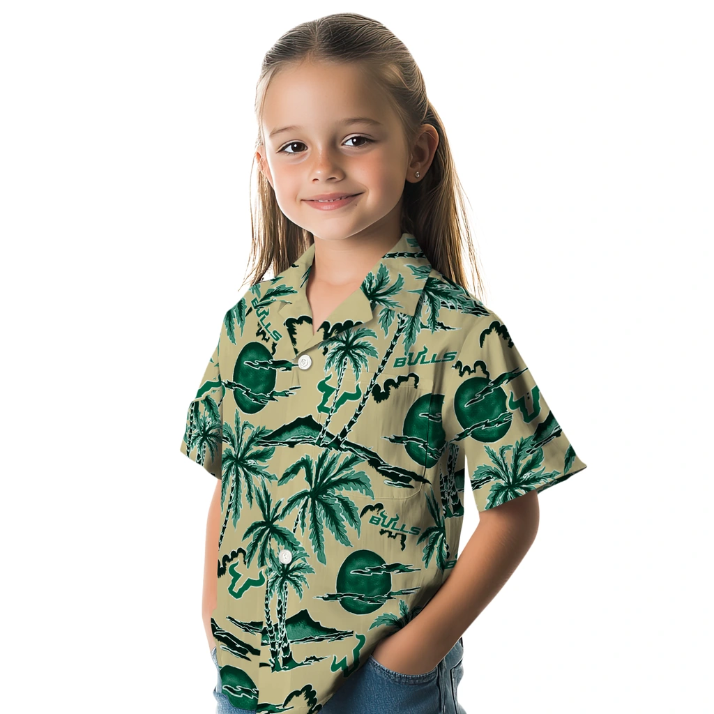 South Florida Bulls Hawaiian Shirt - Palm Sunset south florida bulls palm sunset hawaiian shirts premium grade