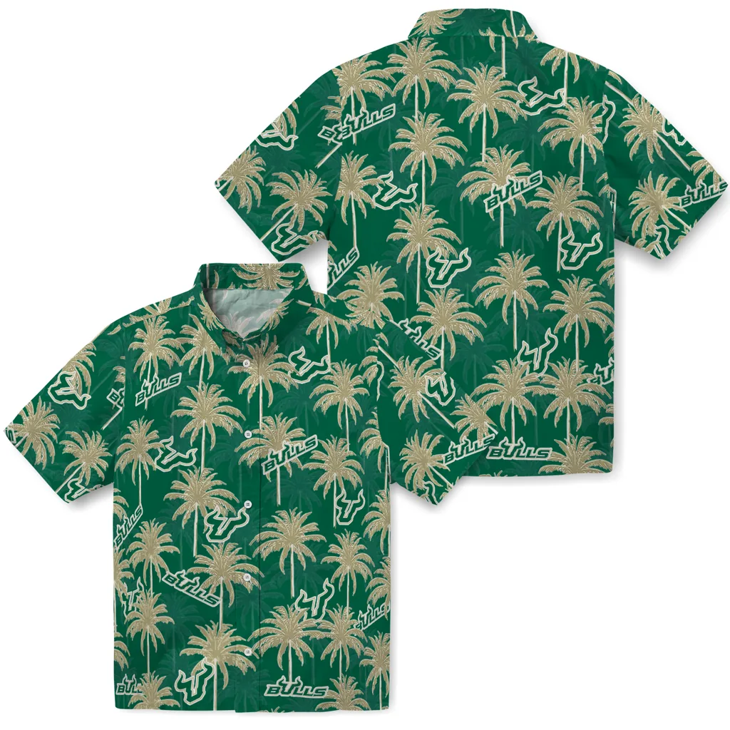 South Florida Bulls Hawaiian Shirt - Palm Tree Motif south florida bulls palm grove green hawaiian shirts high quality