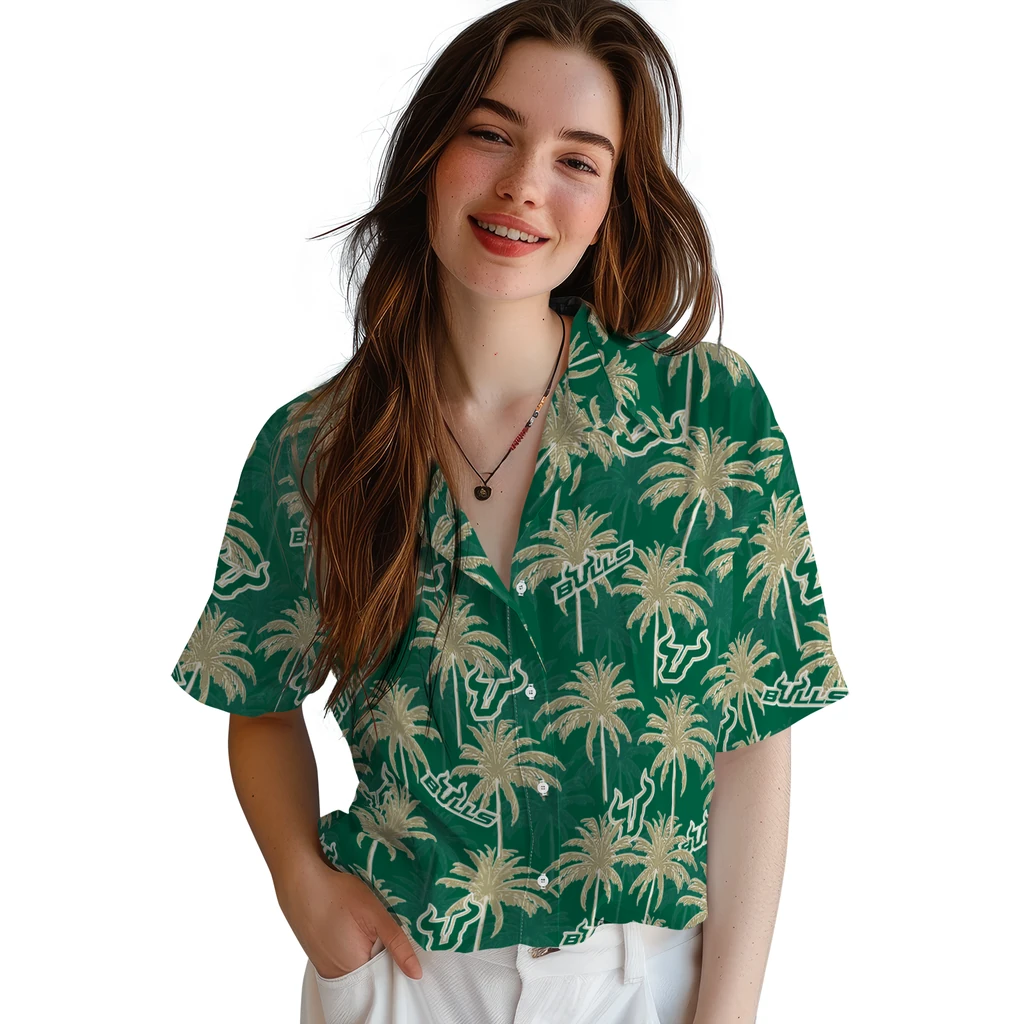 South Florida Bulls Hawaiian Shirt - Palm Tree Motif south florida bulls palm grove green hawaiian shirts latest model