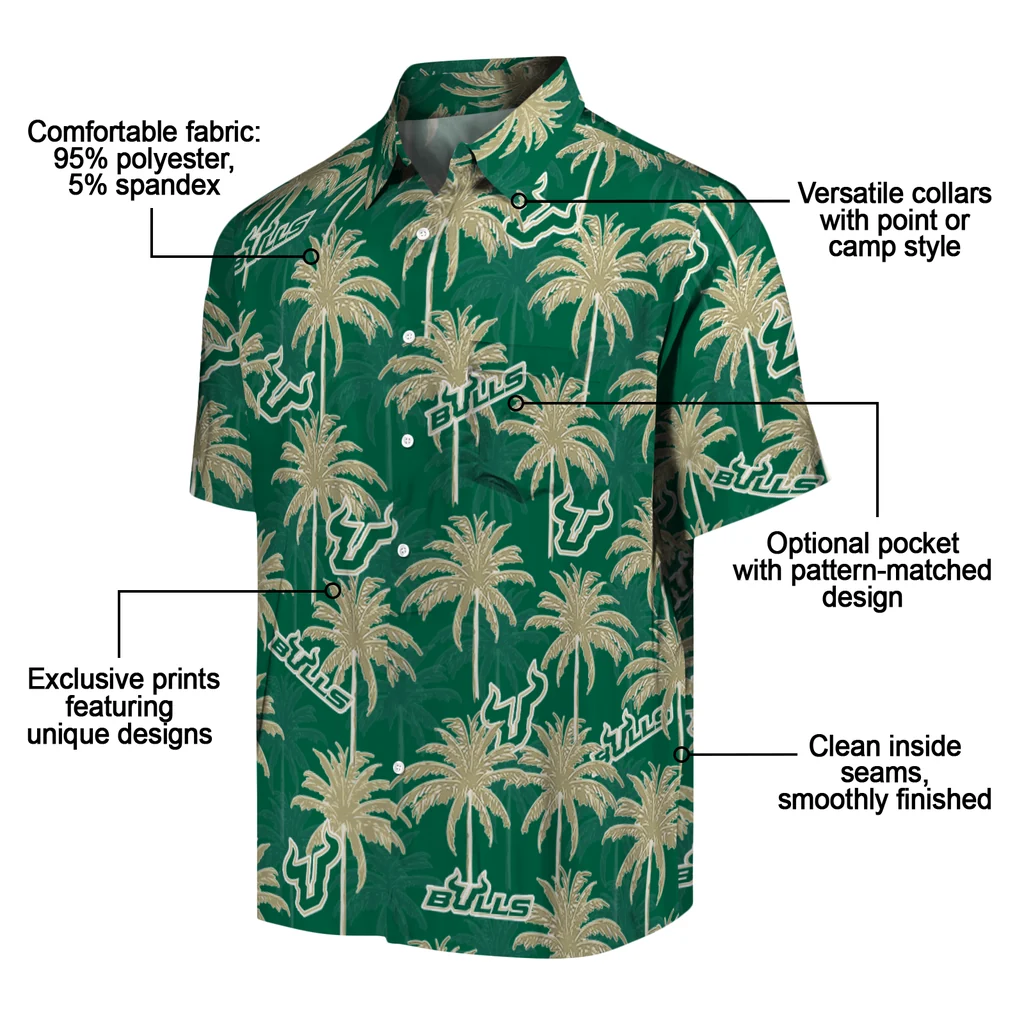 South Florida Bulls Hawaiian Shirt - Palm Tree Motif south florida bulls palm grove green hawaiian shirts new arrival