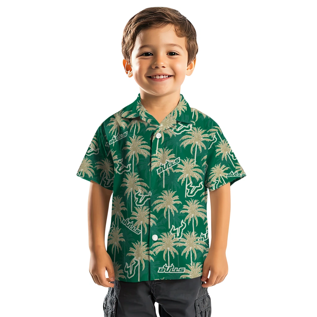 South Florida Bulls Hawaiian Shirt - Palm Tree Motif south florida bulls palm grove green hawaiian shirts top rated