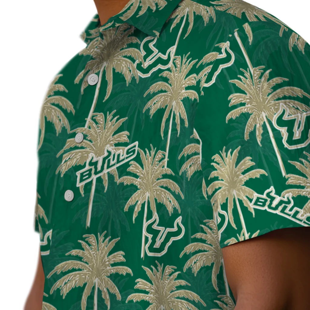 South Florida Bulls Hawaiian Shirt - Palm Tree Motif south florida bulls palm grove green hawaiian shirts trendy
