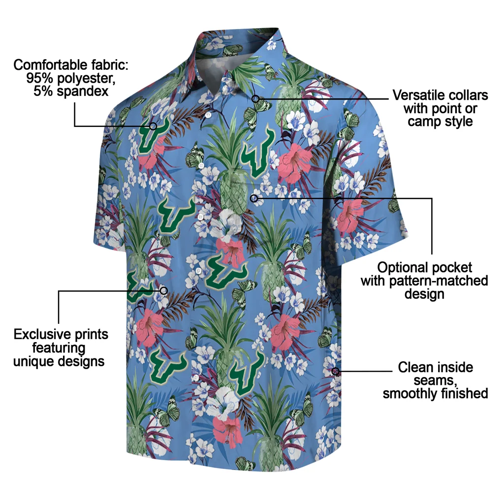 South Florida Bulls Hawaiian Shirt - Pineapple Bouquet south florida bulls pineapple bouquet best sky blue hawaiian shirts new arrival