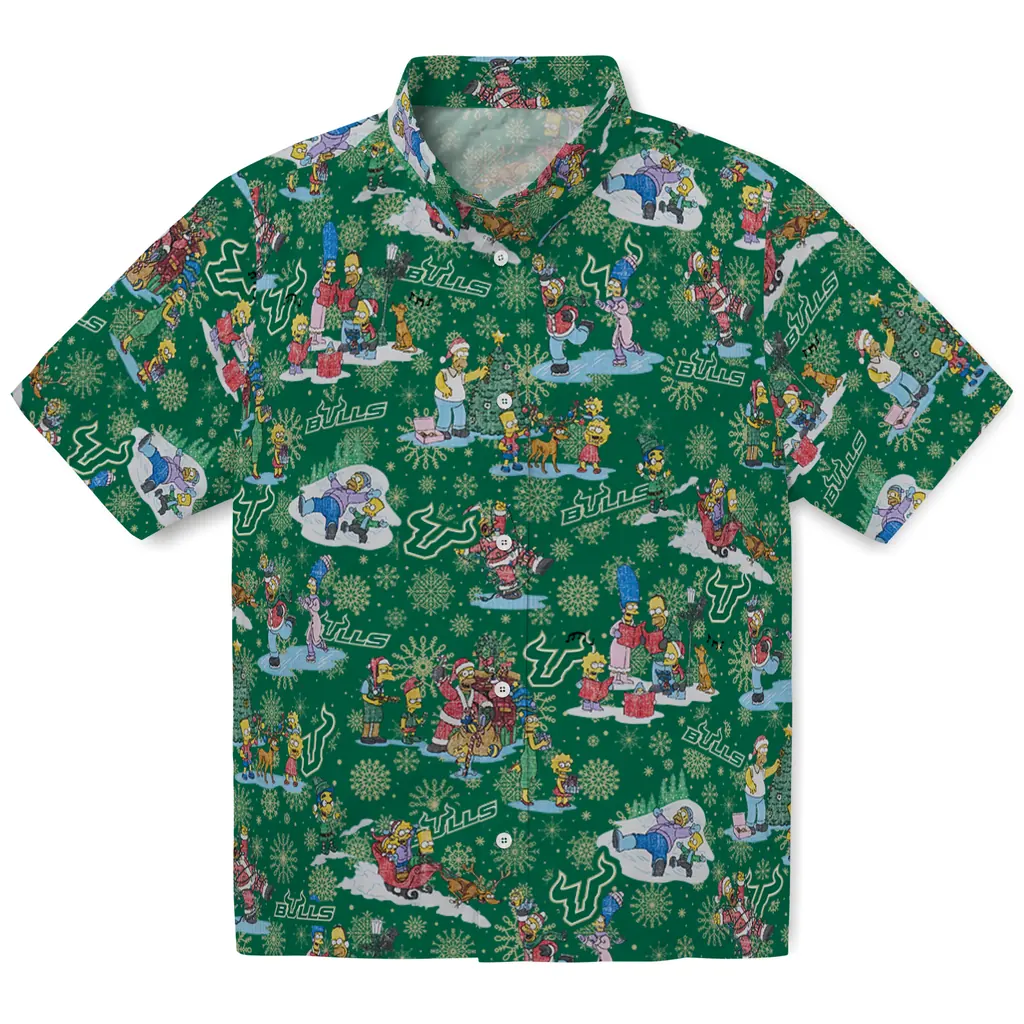 South Florida Bulls Hawaiian Shirt - Simpsons Christmas south florida bulls simpsons christmas green hawaiian shirts best selling