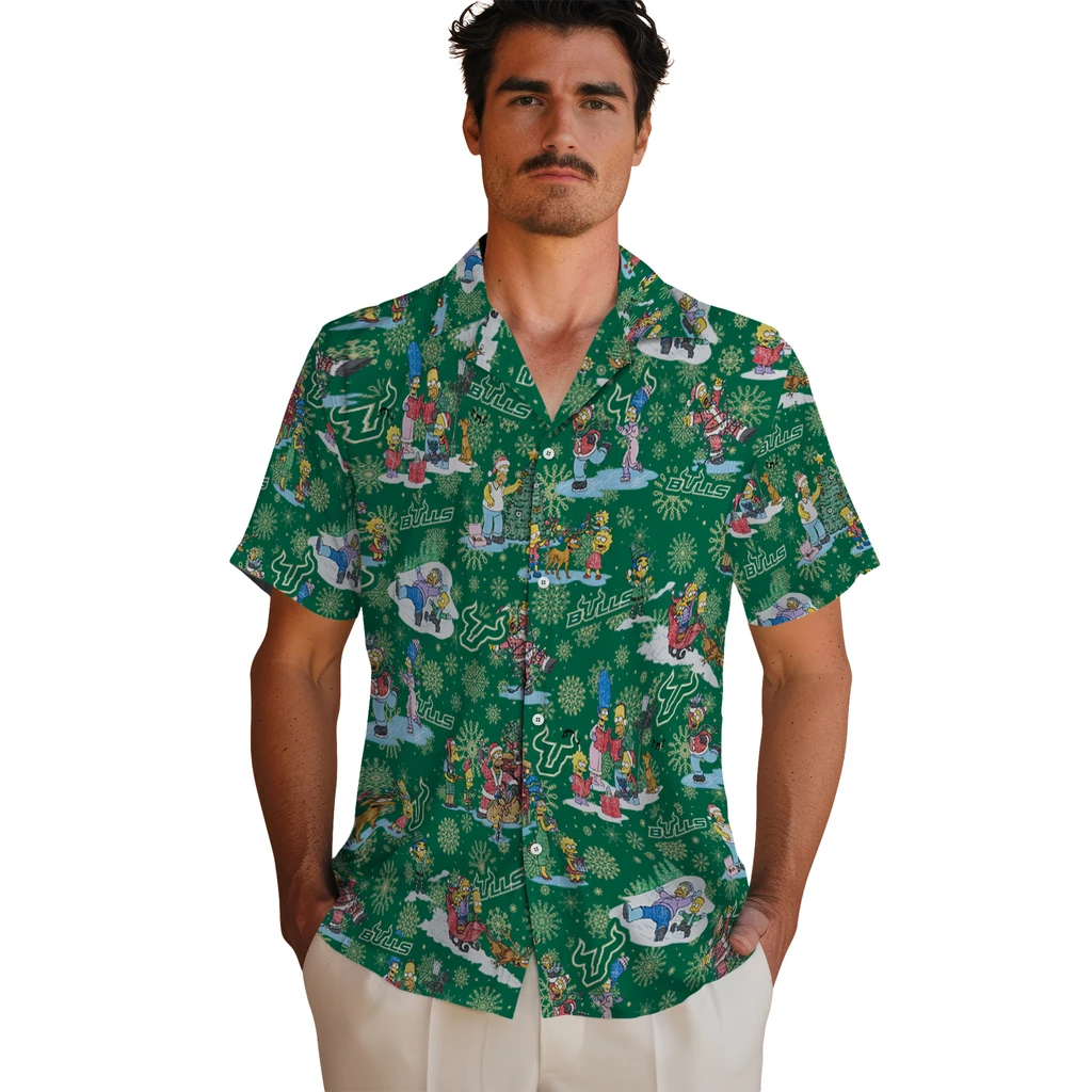 South Florida Bulls Hawaiian Shirt - Simpsons Christmas south florida bulls simpsons christmas green hawaiian shirts fashion forward