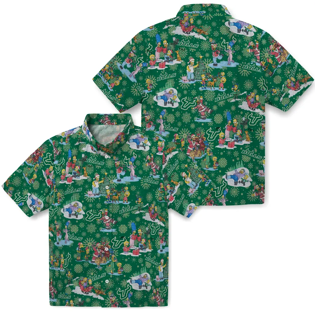 South Florida Bulls Hawaiian Shirt - Simpsons Christmas south florida bulls simpsons christmas green hawaiian shirts high quality