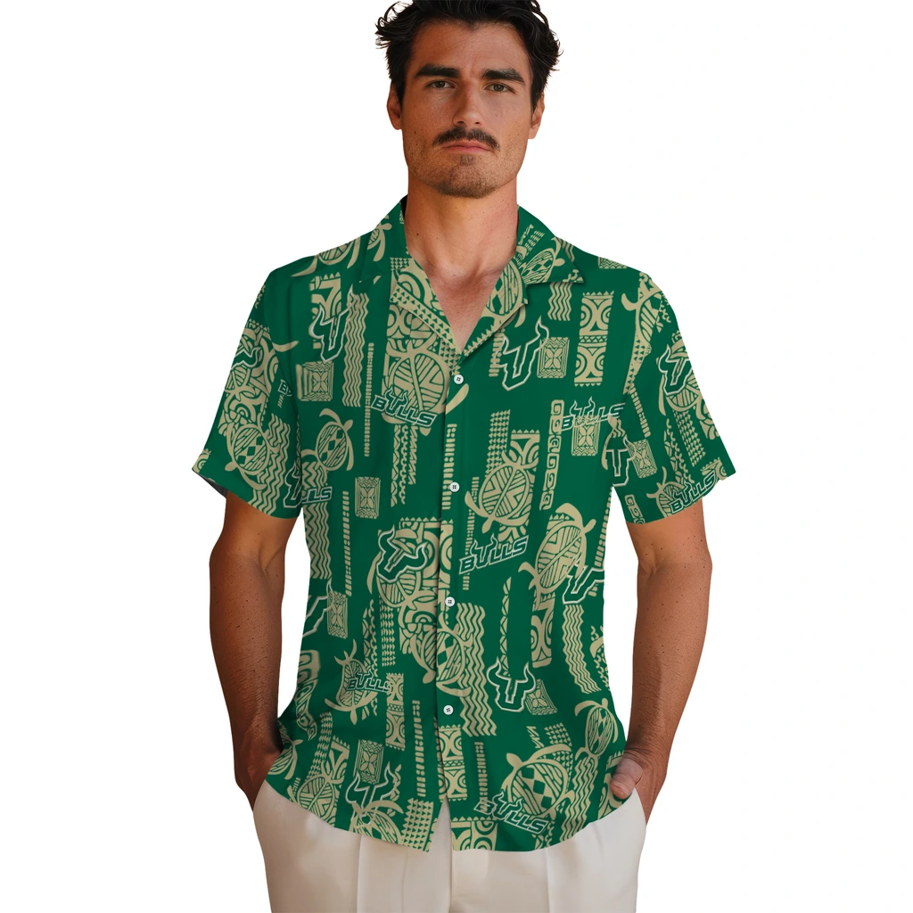 South Florida Bulls Hawaiian Shirt - Turtle Lines south florida bulls turtle lines green hawaiian shirts fashion forward