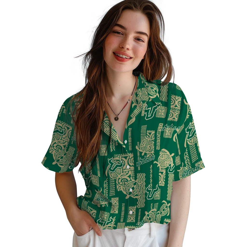 South Florida Bulls Hawaiian Shirt - Turtle Lines south florida bulls turtle lines green hawaiian shirts latest model
