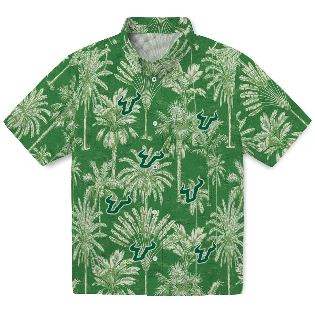 South Florida Bulls Hawaiian Shirt - Vintage Palm Tree south florida bulls palm shadows green hawaiian shirts best selling