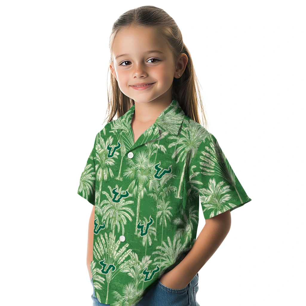 South Florida Bulls Hawaiian Shirt - Vintage Palm Tree south florida bulls palm shadows green hawaiian shirts premium grade