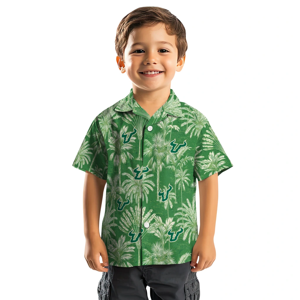 South Florida Bulls Hawaiian Shirt - Vintage Palm Tree south florida bulls palm shadows green hawaiian shirts top rated