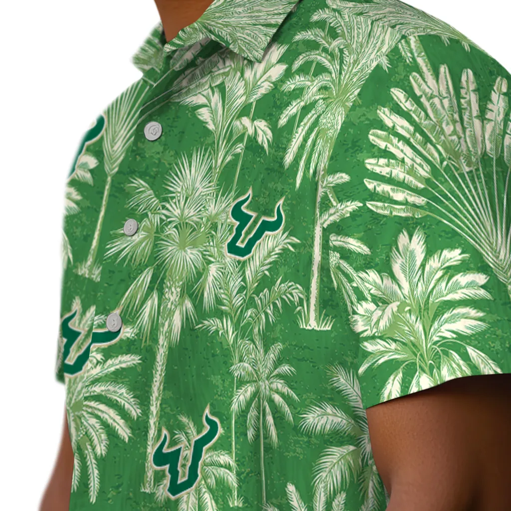 South Florida Bulls Hawaiian Shirt - Vintage Palm Tree south florida bulls palm shadows green hawaiian shirts trendy