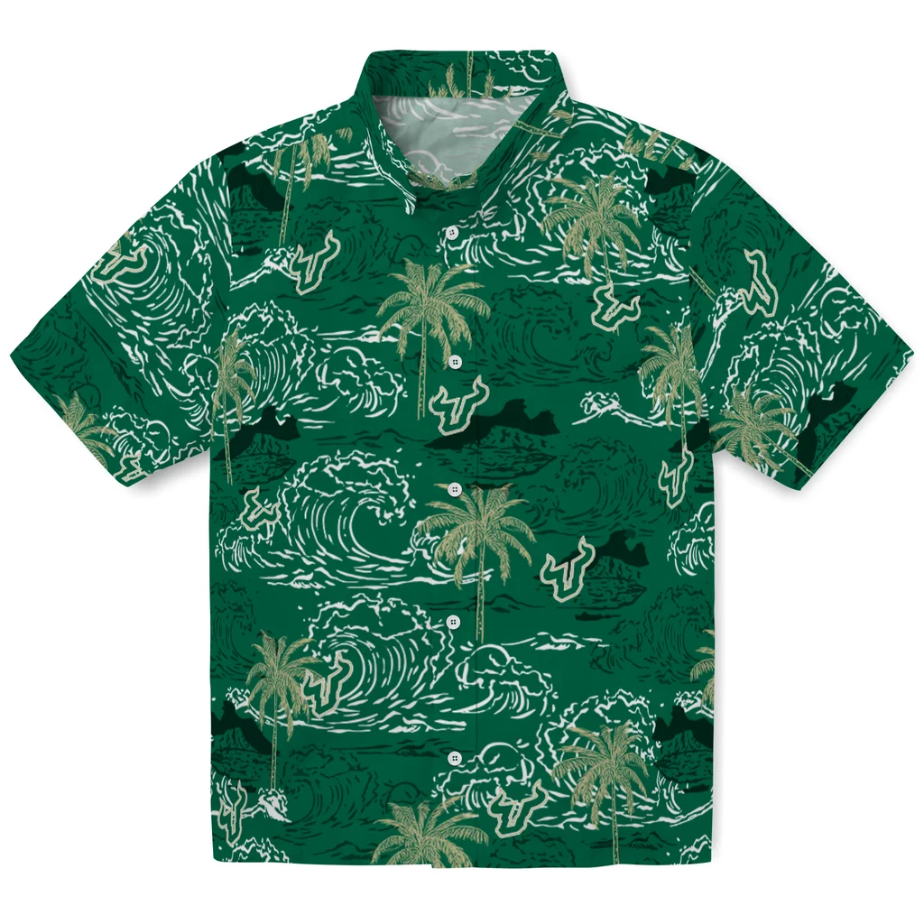 South Florida Bulls Hawaiian Shirt - Wave Palm south florida bulls wave palm green hawaiian shirts best selling