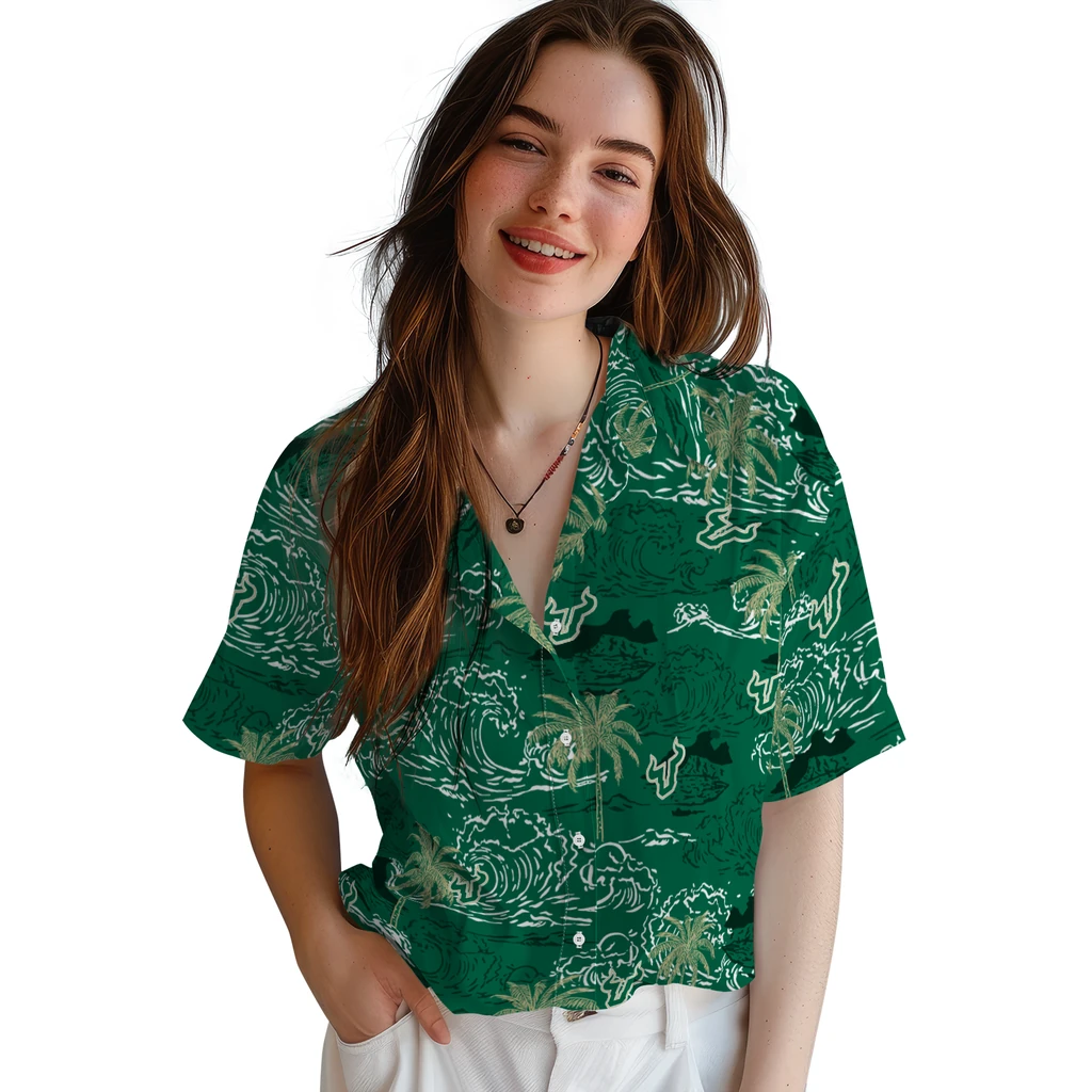 South Florida Bulls Hawaiian Shirt - Wave Palm south florida bulls wave palm green hawaiian shirts latest model