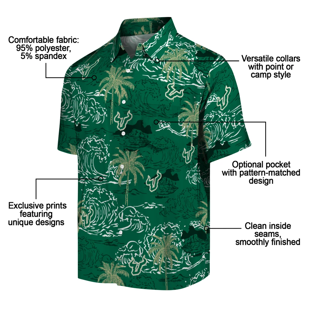 South Florida Bulls Hawaiian Shirt - Wave Palm south florida bulls wave palm green hawaiian shirts new arrival