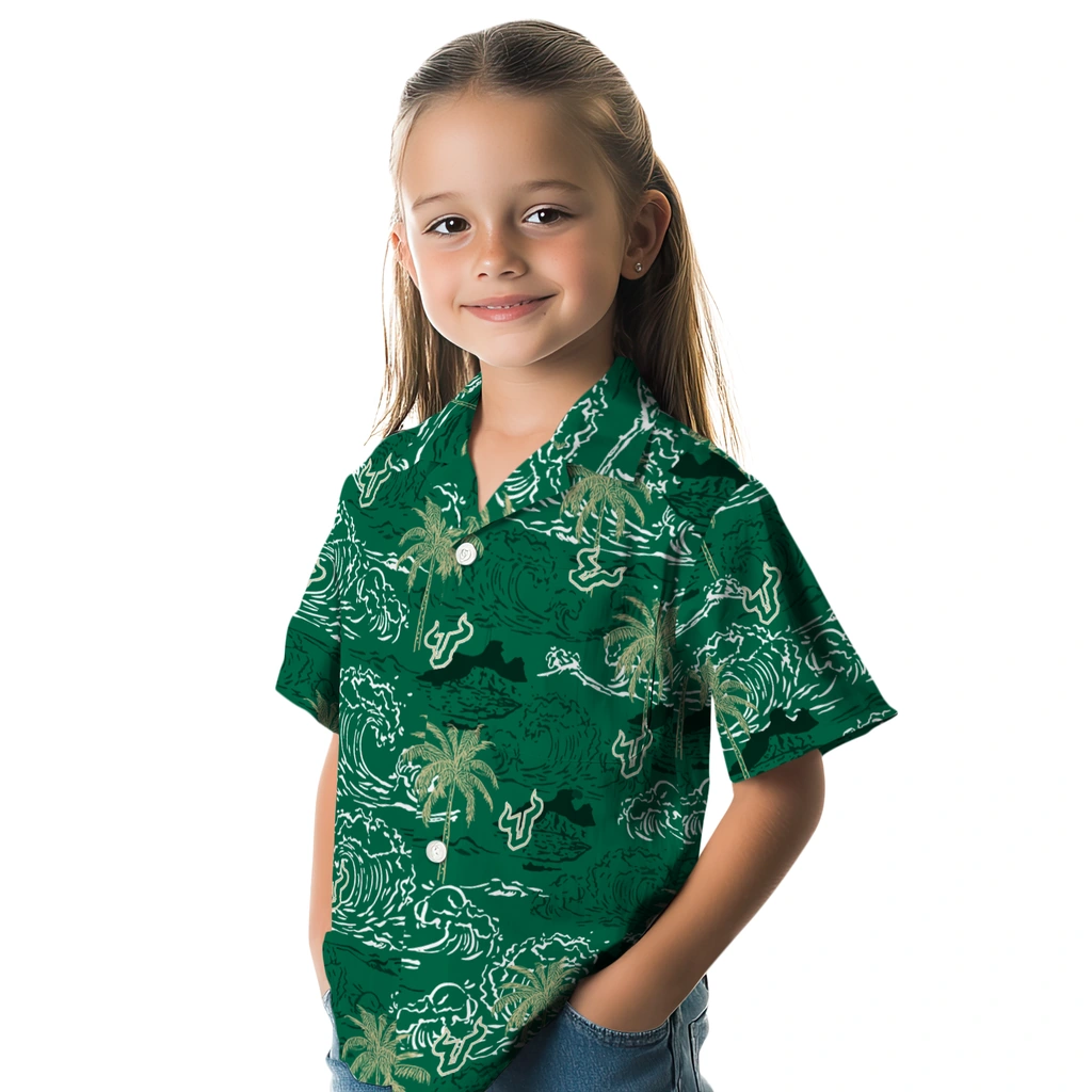 South Florida Bulls Hawaiian Shirt - Wave Palm south florida bulls wave palm green hawaiian shirts premium grade