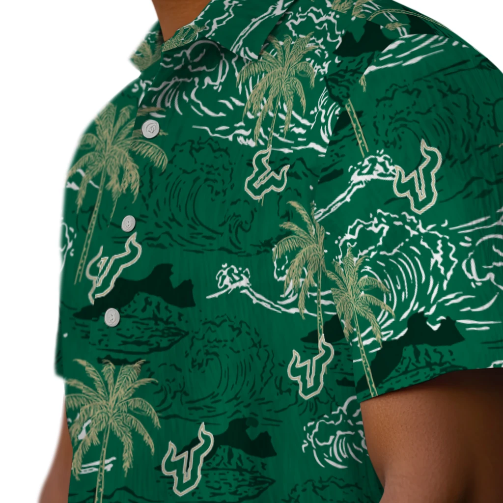 South Florida Bulls Hawaiian Shirt - Wave Palm south florida bulls wave palm green hawaiian shirts trendy