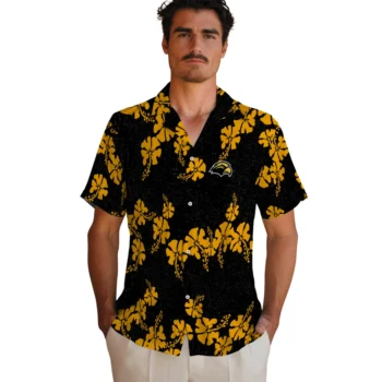 southern miss golden eagles hibiscus petals black hawaiian shirts fashion forward