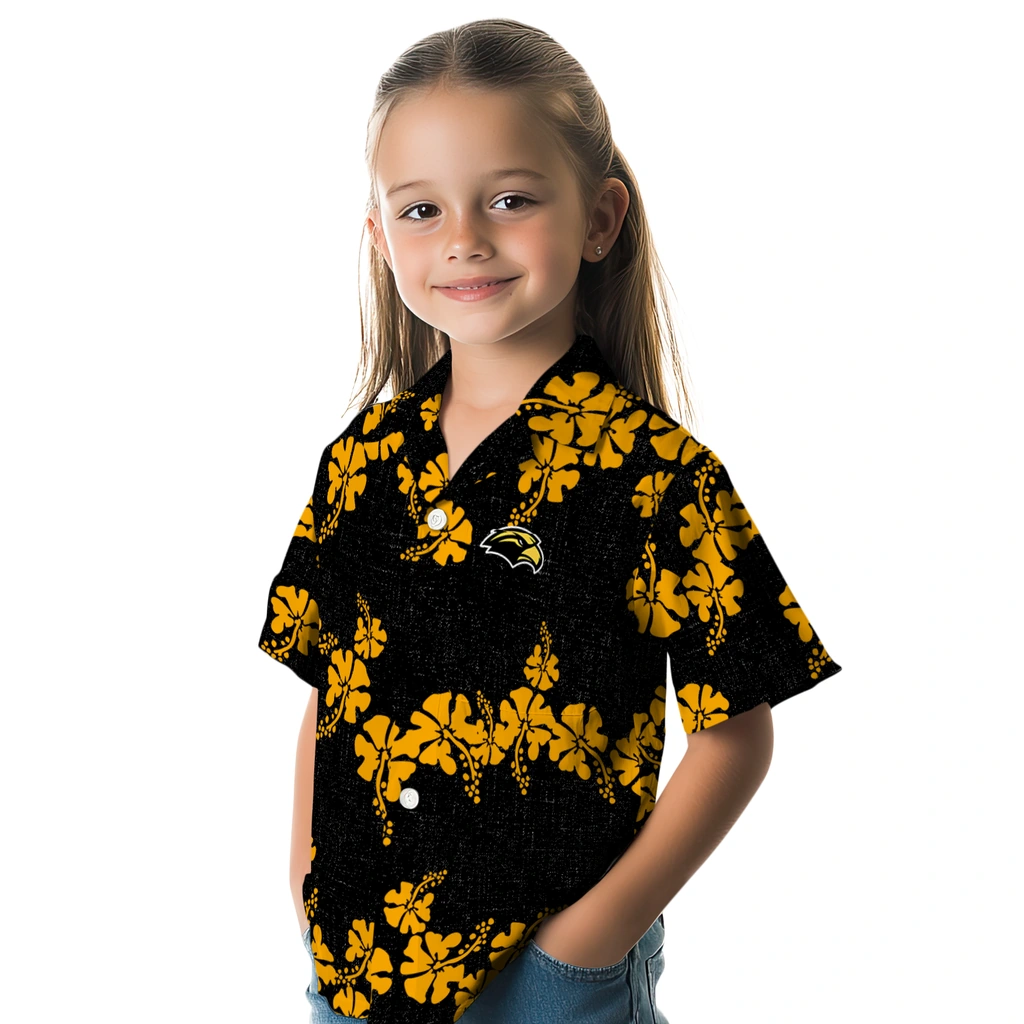 Southern Miss Golden Eagles Hawaiian Shirt - 50th State Flower southern miss golden eagles hibiscus petals black hawaiian shirts premium grade
