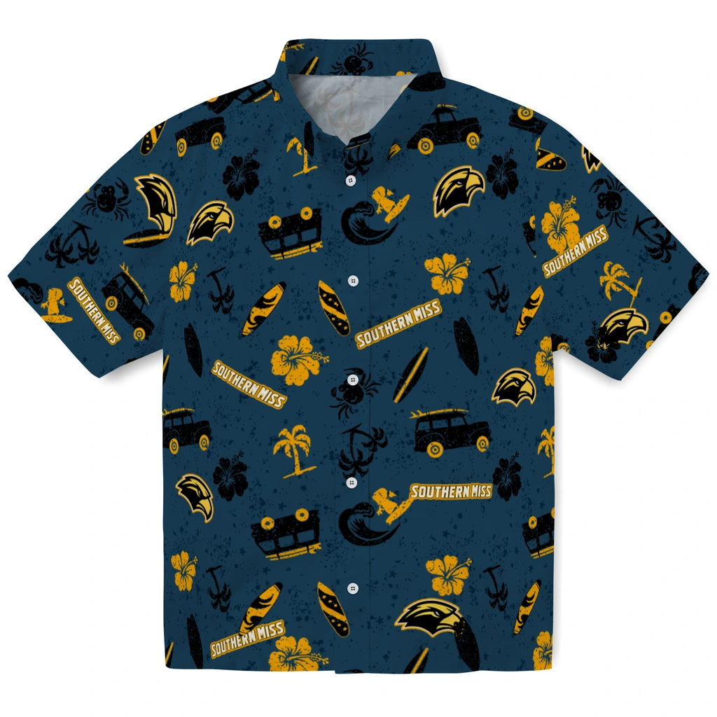 Southern Miss Golden Eagles Hawaiian Shirt - Beach Vibe southern miss golden eagles beach vibe navy hawaiian shirts best selling