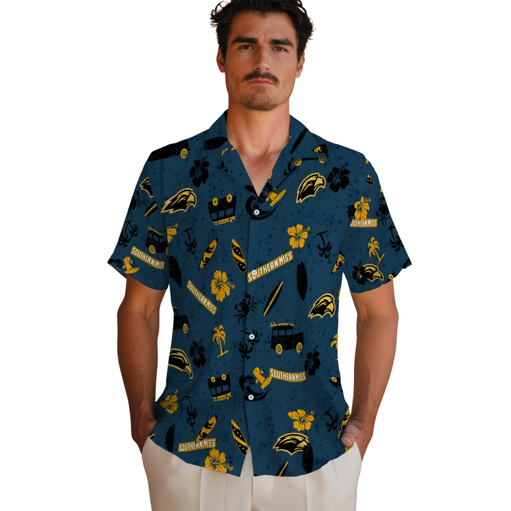 Southern Miss Golden Eagles Hawaiian Shirt - Beach Vibe southern miss golden eagles beach vibe navy hawaiian shirts fashion forward