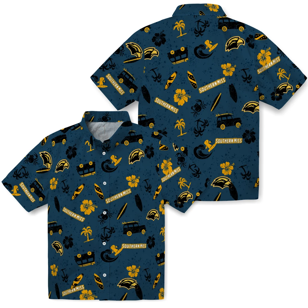 Southern Miss Golden Eagles Hawaiian Shirt - Beach Vibe southern miss golden eagles beach vibe navy hawaiian shirts high quality