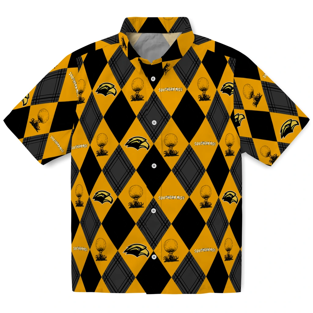 Southern Miss Golden Eagles Hawaiian Shirt - Golfing Plaid southern miss golden eagles balloon plaid black hawaiian shirts best selling