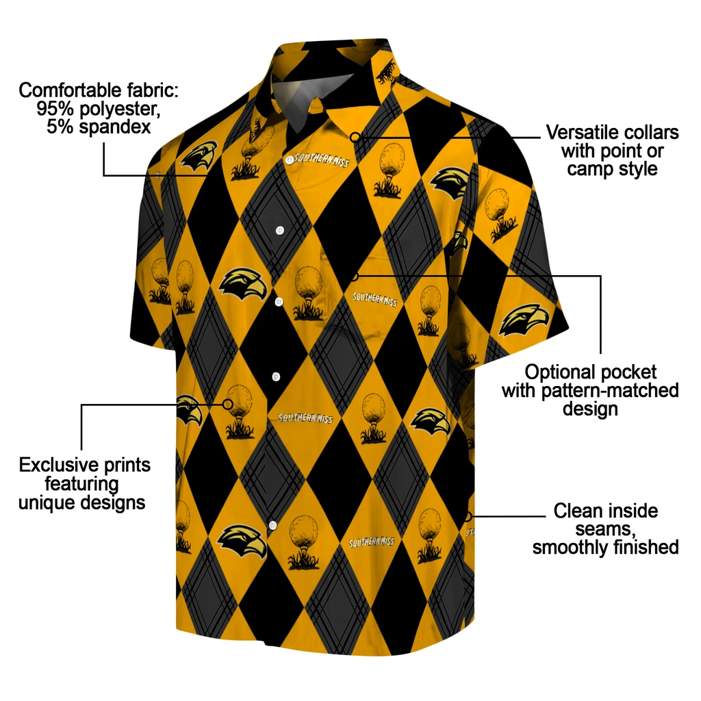 Southern Miss Golden Eagles Hawaiian Shirt - Golfing Plaid southern miss golden eagles balloon plaid black hawaiian shirts new arrival