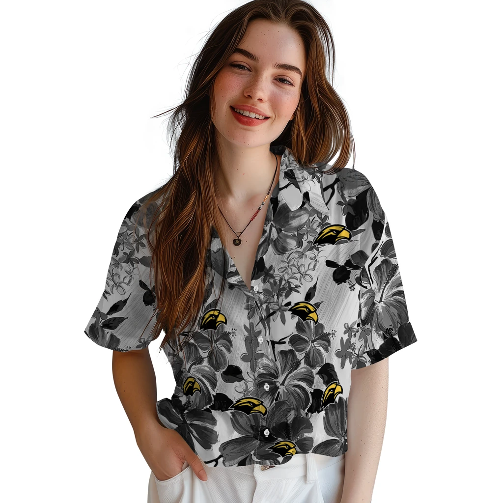 Southern Miss Golden Eagles Hawaiian Shirt - Hibiscus Arrangement southern miss golden eagles hibiscus arrangement black hawaiian shirts latest model