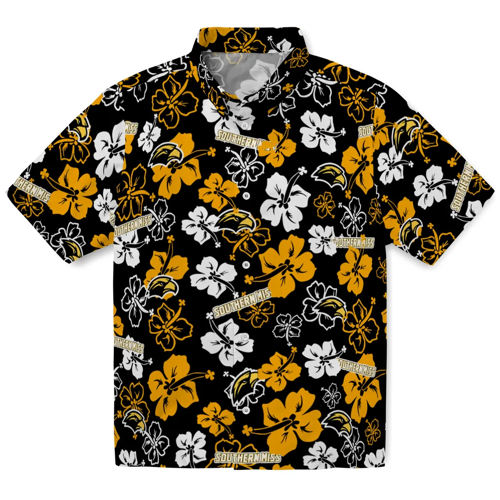Southern Miss Golden Eagles Hawaiian Shirt - Hibiscus Flower Design southern miss golden eagles hibiscus bloom black hawaiian shirts best selling