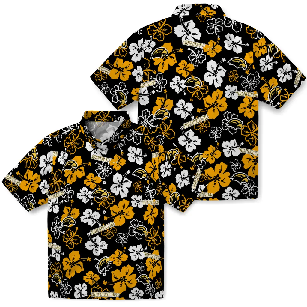 Southern Miss Golden Eagles Hawaiian Shirt - Hibiscus Flower Design southern miss golden eagles hibiscus bloom black hawaiian shirts high quality